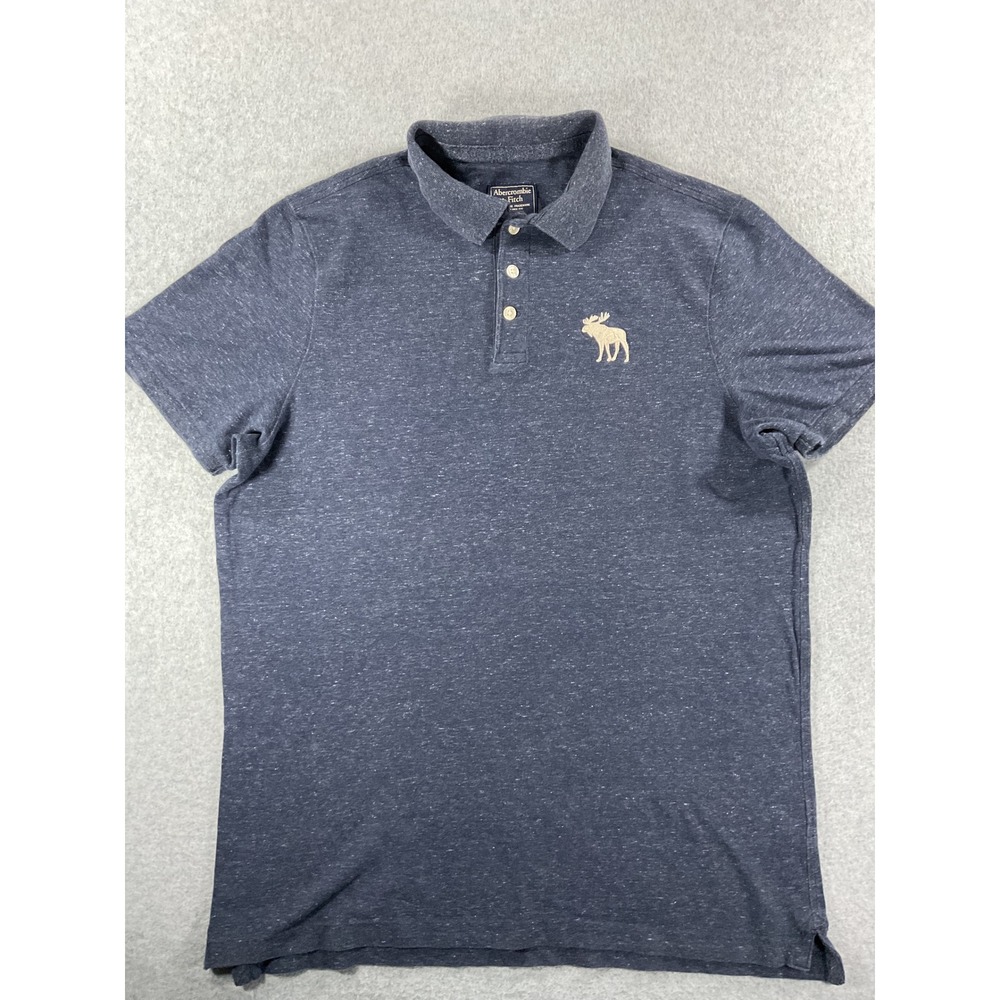 Abercrombie & Fitch Mens XXL Navy Blue Heathered Marl Short Sleeve Polo 978‎